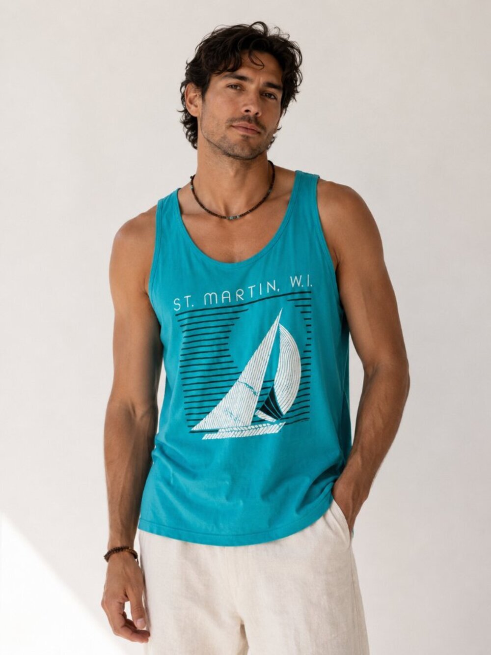Vintage 90s Sailboat Tank Top | Puffy Print Single Stitch | Best Fit M